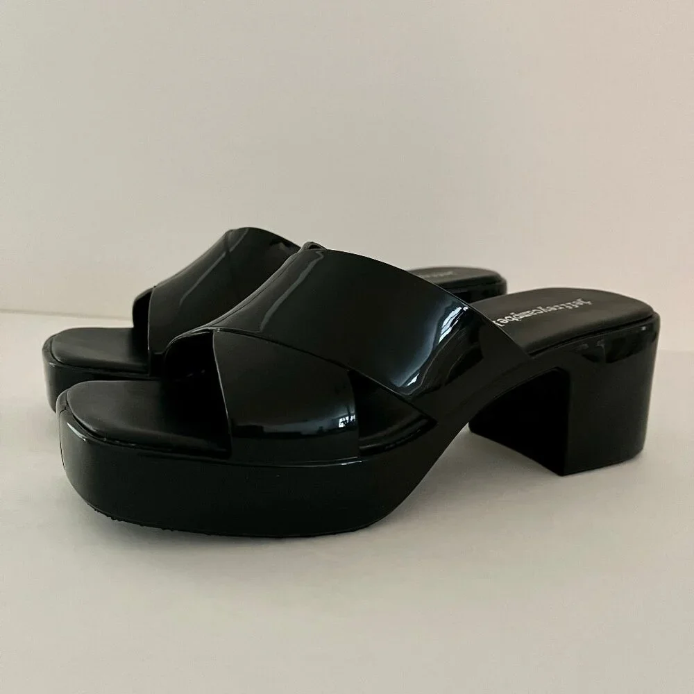 NEW! Jeffery Campbell Black Bubblegum Platform Sandals Heel Mule Patent Slides 6 - Picture 7 of 16